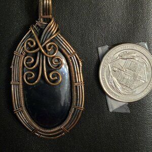Black Onyx Copper Wrapped Pendent